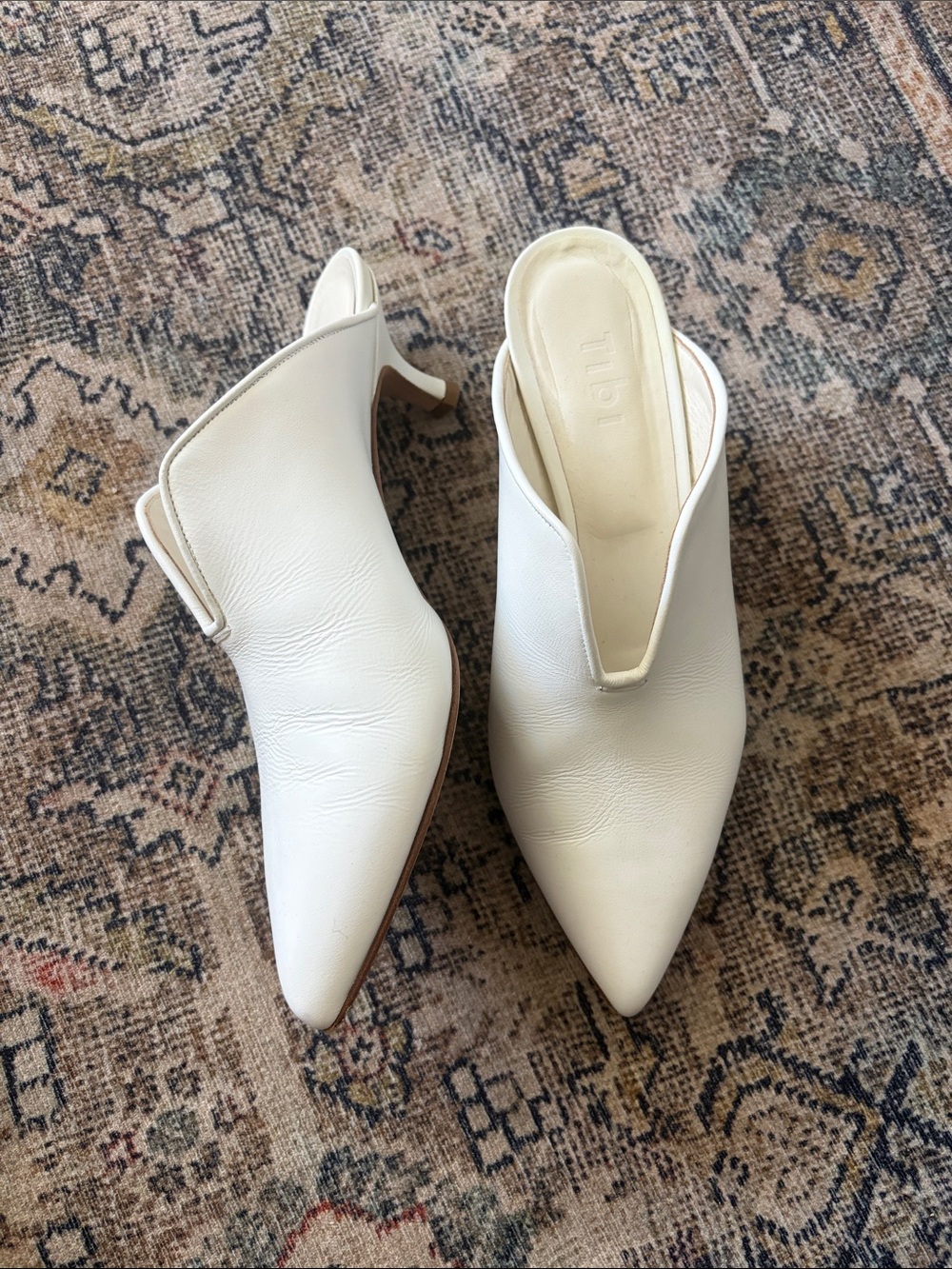 Tibi White Pointed Leather Mule Heels